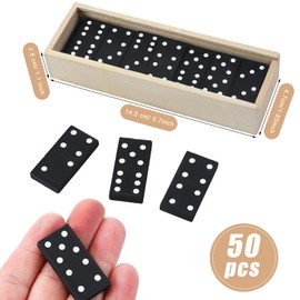 DEEKIN 50 Pack Mini Wooden Dominoes Set Mini Board Games Double Six Dominos Game with Wood Case Classic Game Tiles Educational Toys Leisure Time for Teens and Adults Party Favors