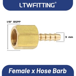 Generic Brass BSP Fitting Coupler / Adapter 1/8" Female BSPP x 1/8"(3mm) Hose Barb Fuel Gas Water (Pack of 5)