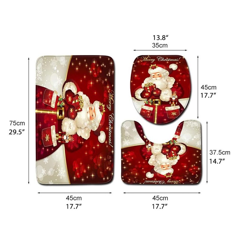 3Pcs Christmas Mat Sets Santa Claus Non Slip Mat Bathroom