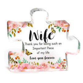 Wife Gifts, Thank You Gift with Touching Words for Wife, Decorative Acrylic Engraved Puzzle Piece Desktop Ornament for Birthday, Valentine's day, Christmas, Thanksgiving