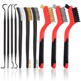 Rustark 10Pcs 7 inches Wire Brushes with Tools Set with Brass Nylon Stainless Steel Bristle Brush Head and Double-Ended Cleaning Brush Tools Scrubbing Wire Brush for Removing Rust Stains Deep Cleaning