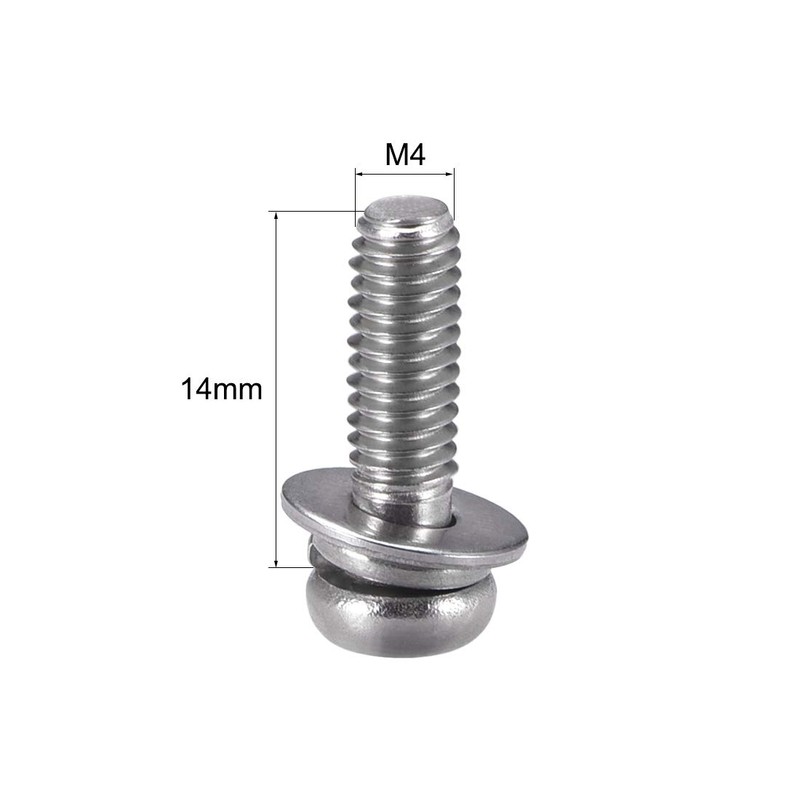 sourcing map M4 x 14mm Stainless Steel Phillips Pan Head