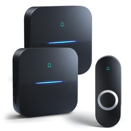 AIDA Lighted Wireless Doorbell for Home, Waterproof Battery Doorbell Wireless 1,000ft Range, 5 Volume Levels with 58 Doorbell Chimes & LED Flash (Black, Doorbell with 1 transmitter & 2 Receiver)