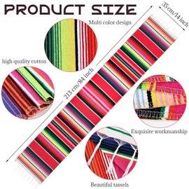 Mexican Table Runner,14 x 84 Inch Colorful Table Runner for Mexican Party Decorations,Fringe Cotton Serape Table Runners for Wedding Picnics Dining Fiesta Cinco de Mayo Party Supplies (Red)