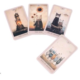 Set of 78 Magical Cat Tarot Cards, Pocket Size 3.5 x 2.4 inches (9 x 6 cm), For Divination and Reading