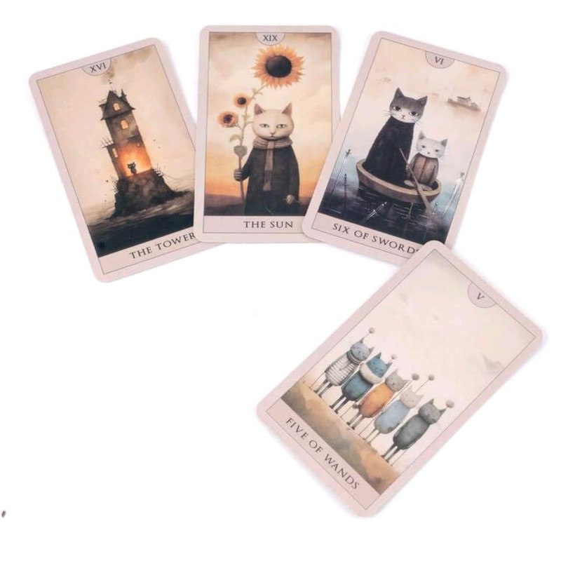 Set of 78 Magical Cat Tarot Cards, Pocket Size 3.5