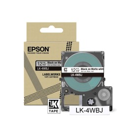 Epson Label Cassette, Matte Label Tape LK-4WBJ Black on White, Durable Tape for Epson LabelWorks Label Printers, Water & Wear, 8m x 12mm