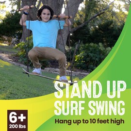 Swurfer TreeSkate Skateboard Swing, Outdoor Stand Up Surf Swing, Holds Up to 200 lbs, Ages 6 and Up, Adjustable Handles, Grip Tape, Kids Outdoor Play Equipment for Children and Adults (Natural),Brown