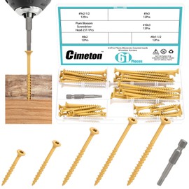 Cimeton 61PCS 5 Sizes Deck Screws Star Torx Drive Flat Head Wood Screws with T25 Torx Star Drive Bit Assortment Kits Star Drive Deck Screws Decks for Fences Frames Farms Outdoor Furniture