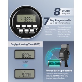 DEWENWILS Outdoor Digital Power Strip Timer, Multi Sockets, Waterproof 6 Outlets Garden Power Stake, 6ft Cord, Outdoor Timer for Christmas Lights, Yard, Garden, 15A Heavy Duty