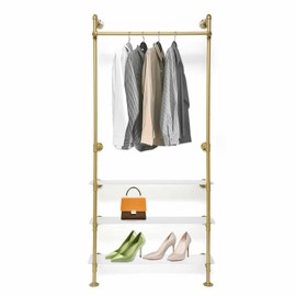 TFCFL Industrial Clothing Rack, Wall Mounted Iron Pipe Clothing Rack with 3-Layer Shelf Garment Rack Heavy Duty Display Rack for Home, Clothing Store or Balcony