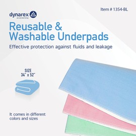 Dynarex Incontinence Bed Pads - Reusable & Washable Waterproof Pee Pads for Kids, Adults, Elderly - 1 Case - 8 Boxes of 3 Pads - 34" x 52", Blue