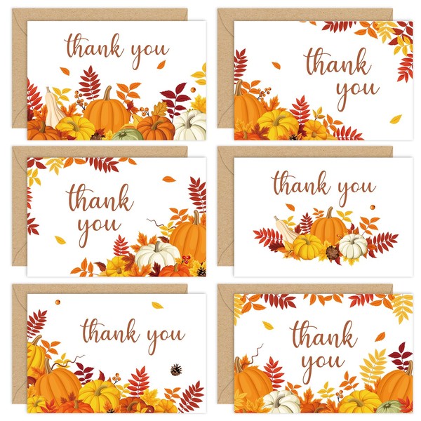 Whaline 36 Packs Fall Thank You Cards Bulk Autumn Pumpkin