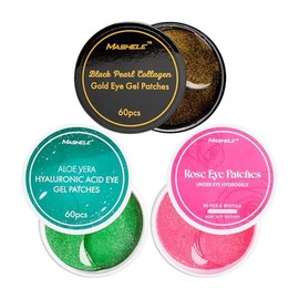 MASHELE Set of 3 Rose Aloe Gold Under Eye Patches, 180 PCS, Collagen Eye Masks for Dark Circles, Puffiness, and Fine Lines