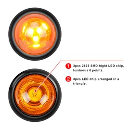 50 PCS 3/4" Round LED Clearence Light Front Rear Side Marker Indicators Light (SAE DOT PC2) for Trailer Truck Car Bus RV Van Caravan Boat (Mix)