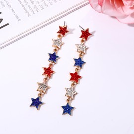 Patriotic Dangle Drop Stud Earrings Glitter Red White Blue Earrings USA Star American Flag Acrylic Jewelry for Women 4th of July Independence Day Party Favor Gift
