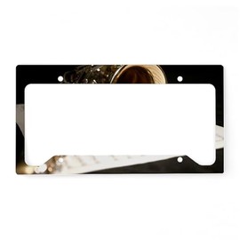 CafePress Saxophone Music and Notes Lap License Plate Holder Aluminum License Plate Frame, License Tag Holder