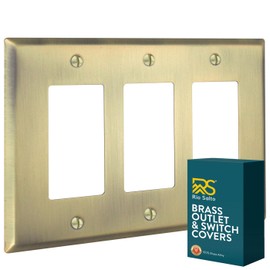 Rio Salto BRASS Signature Collection Standard Size Vintage Gold Triple Rocker Light Switch Metal Wall Plate Outlet Cover Wall Plate Receptacle Wallplate Covers Matte Brass (Rocker, 3-Gang)