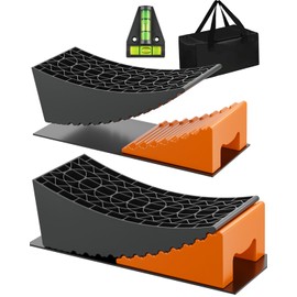 RV Leveling Blocks Ramp Kit, 2 Packs Camper Leveler System for Travel with Two Chocks, 2 Anti-Slip Mats, 1T Bubble Level and Carry Bag, Up to 35000 LBS, Easier & Faster to Level Camper-Orange