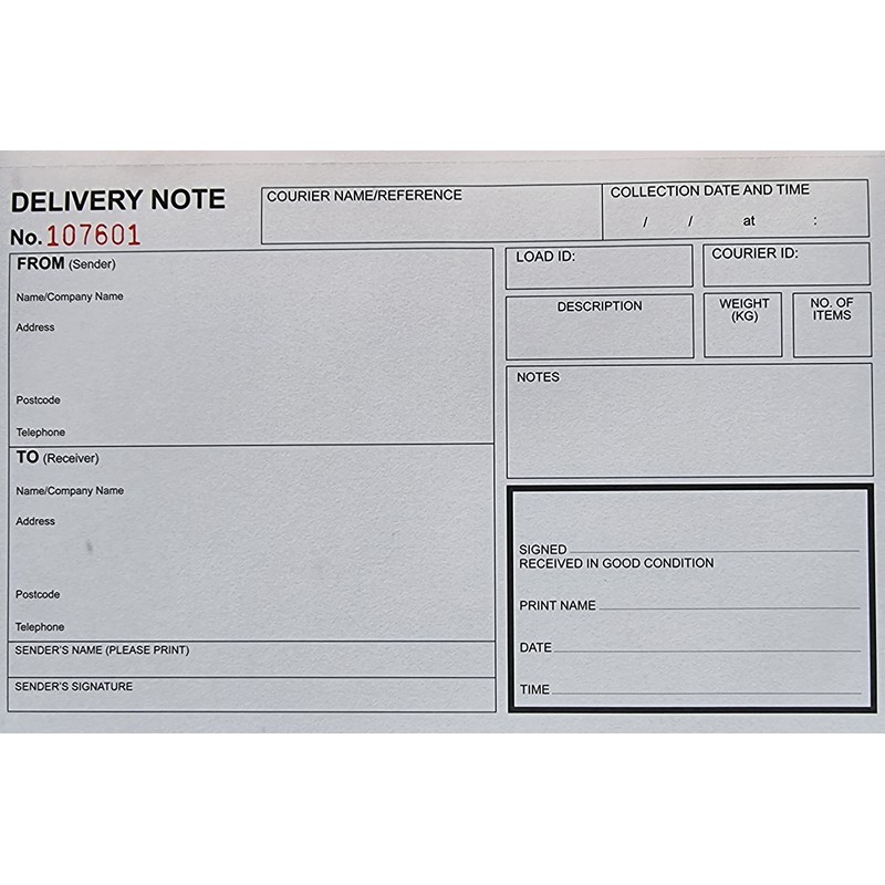 Delivery Note, Proof of Delivery Notebook, 50 Triplicate Copies per