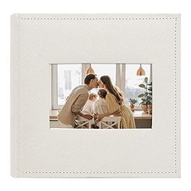Golden State Art, Photo Album Hold 200 4x6 Horizontal Pictures with Memo for Christmas, Vacation, Memories , Weddings, Holidays( 2 Per Page, Large Front Photo Display ,Suede Cover - Color Cream )
