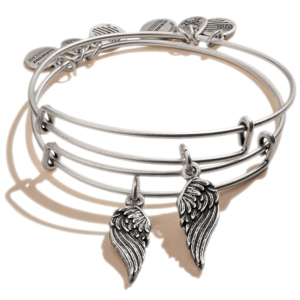 Alex and Ani "Path of Symbols" Wings Set of 2 Silver Expandable Wire Bangle Charm Bracelet