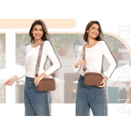 UIBRN Crossbody Purse for Women with Adjustable Wide Guitar Strap, Small Vegan Leather Cross Body Camera Shoulder Bags, Brown