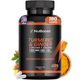 NuBoost Cúrcuma 1610 mg, Raíz de Jengibre y Pimienta Negra 180 Cápsulas