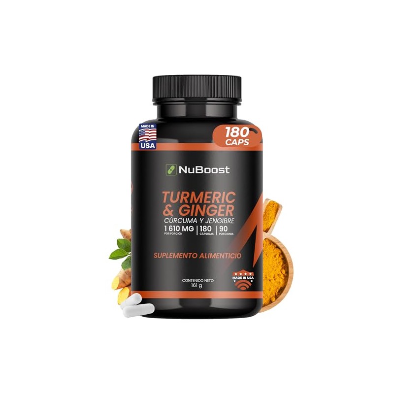NuBoost Cúrcuma 1610 mg, Raíz de Jengibre y Pimienta Negra