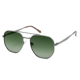 SOJOS Classic Square Aviator Sunglasses for Women Men Retro Hexagon UV400 Protection Shades SJ1222, Grey/Gradient Green