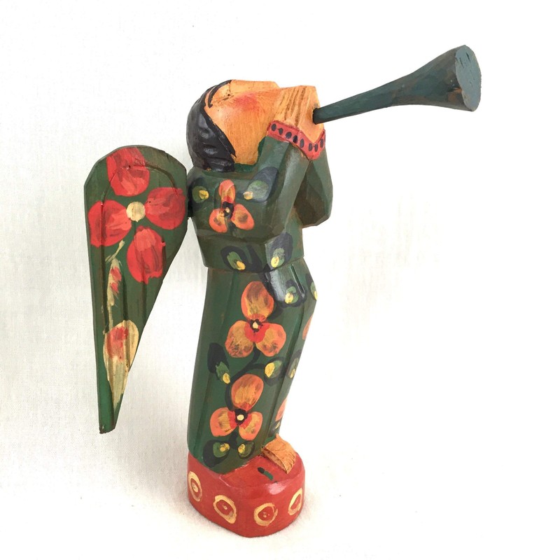 Altiplano Wooden Trumpet Angel Hand Carved Made in Guatemala