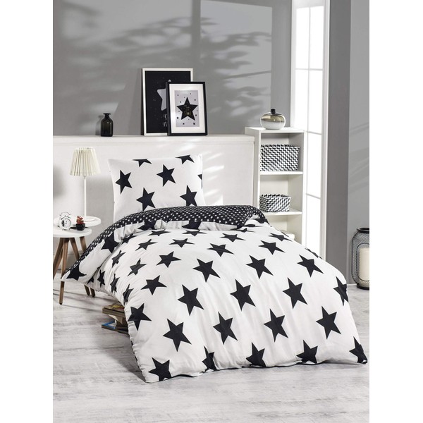 DecoMood Stars Bedding Set, Single/Twin Size 1 Duvet Cover 1 Pillow Case Black and White Girls Boys Bed Set (2 Pcs)