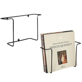 MyGift Modern Matte Black Metal Wire Wall Mounted Vinyl Records Storage Racks, Hanging LP Record Holders, Floating Album Cover Display Shelves, Set of 2