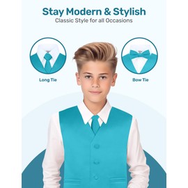 S.H. Churchill & Co. Boy's 4 Piece Vest Set, with Bow Tie, Neck Tie & Pocket Hankie, Teal Size 4T