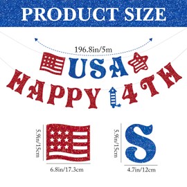 Happy USA 4th of July Banner, Independence Day Banner, Star Pendants, Red & Blue Hanging Bunting, American Party Decoration for Veterans Day July Fourth Patriotic Party School Home Party Decor