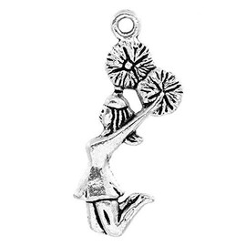 JGFinds Cheerleading Charms, Cheerleader with Pom-Poms - 50 Pieces, 28mm Length with a 1.7mm Hole, Silver Tone (50 Pc Cheerleader), for DIY Cheer Gifts