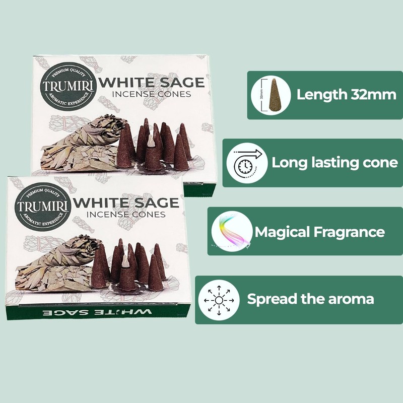 White Sage Incense Cones - Total 20 Cone Incense -