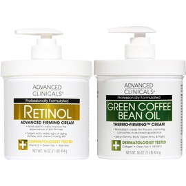 Advanced Clinicals- Set de cuidado de la piel con crema corporal con retinol y crema anticelulítica con aceite de café verde Crepey Skin Care Trea