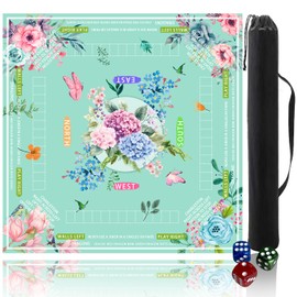 mahjong mat for table with Drawstring Bag/31.5Inch/american mahjong table cloth with rules mats,Noise Reduction Anti-Slip game mat for table,for Mahjong/Poker/Board Games/Card Games/Dominoes (blue)