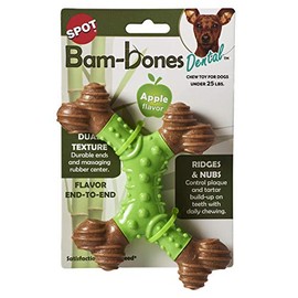 SPOT Bam-Bones Dental X-Bone - Made with Bamboo Fiber and a Massaging Rubber Center to Keep Teeth Clean, Durable Oral Care Dog Chew for Light Chewers & Teething Puppies Under 25lbs, 6in, Apple Flavor