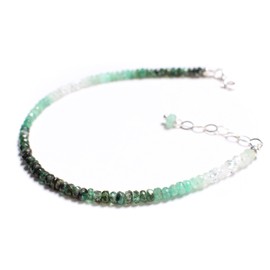 Ombre Emerald Faceted Rondelle 3-4mm Bracelet in 925 Sterling Silver Clasp and 1" Extension Chain, Natural Precious gift for her. (6" + 1" Extension)