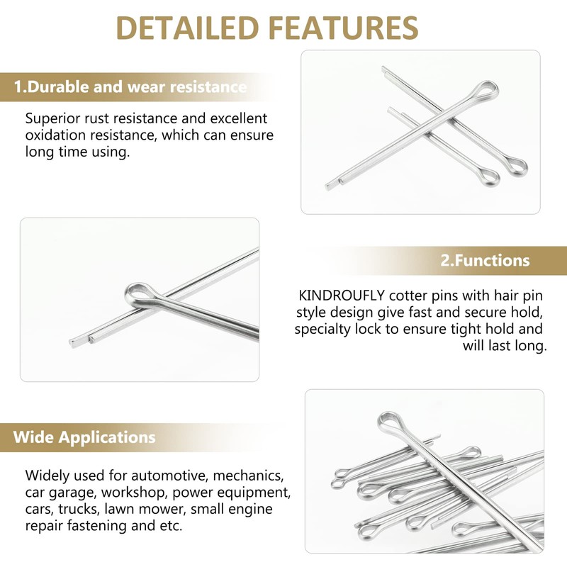 Kindroufly 120 Pieces 6 Sizes Cotter Pins Assortment Kit, 304