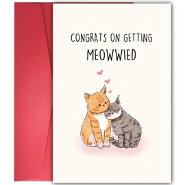 YIWANSIN Cute Pun Engagement Card for Cat Lover, Newly Wedding Gifts for Cat Couple, lovely Wedding Congratulation Card, Congrats On Getting Meowwied