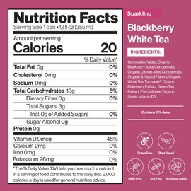 Happy Being Sparkling Nutrient-Rich Blackberry Citrus White Tea – Infused with Turmeric, Elderberry, Vitamin D3, Caffeine Free, Plant-Based, Low Calorie & Low Sugar Drinks, 12oz (4 Pack)