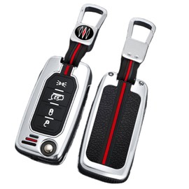 OTMIK Zinc Alloy Car Key Cover Cases fit for Jeep Renegade Folding Keychain Accessories with Fluorescent Buttons (4 Buttons Silver)