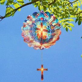 Rngmsi Cross Wind Spinners Outdoor - Cross 3D Metal Yard Wind Spinner Hanging Decor Kinetic Art Garden Porch Thanksgiving Day Gifts for Women Mom Grandma, (12 X 12 Inches)