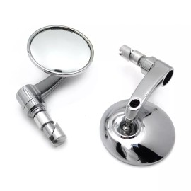 HTTMT Chrome 7/8" 1" 22mm 25mm Round Bar End Mirror Diamond cut-down Café For Harley