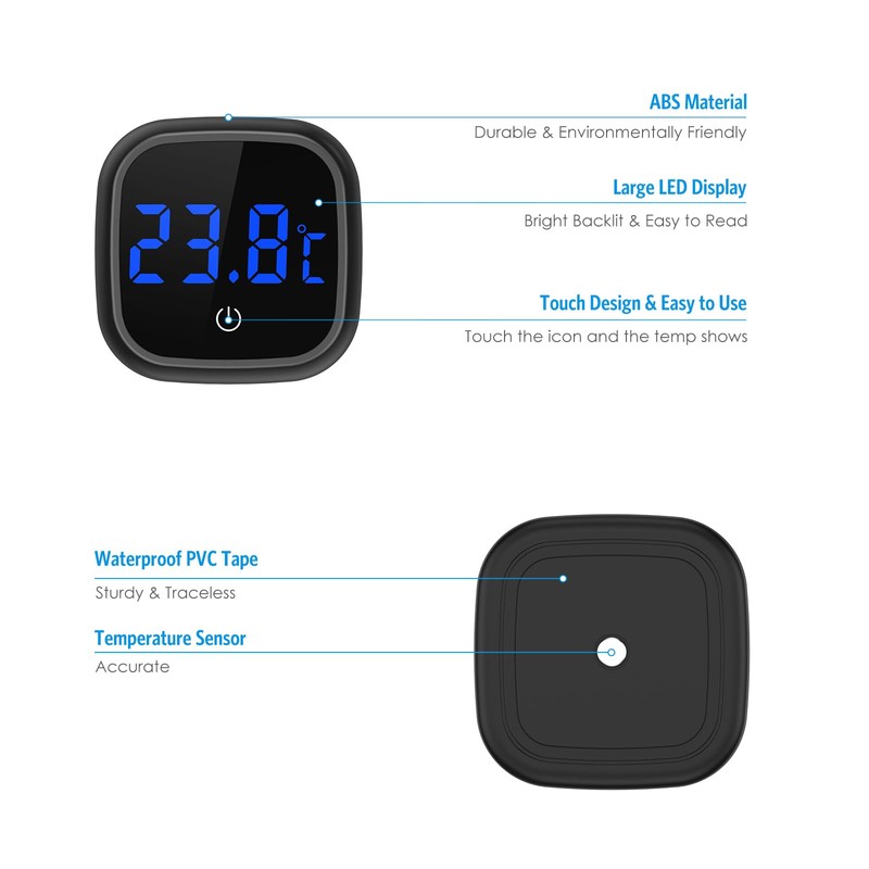 Brifit Aquarium Thermometer Digital, Glue-On Mini Thermometer Aquarium, LED Display