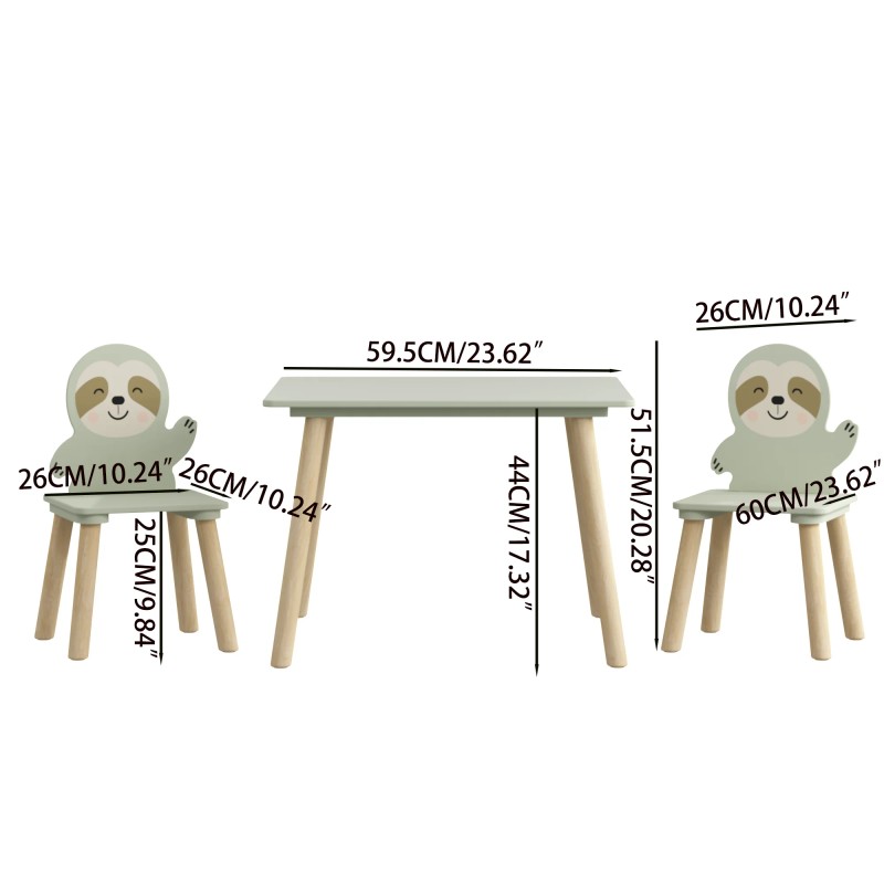Modern Kids Table Chair Set 2 Sloth Chairs MDF Toddler