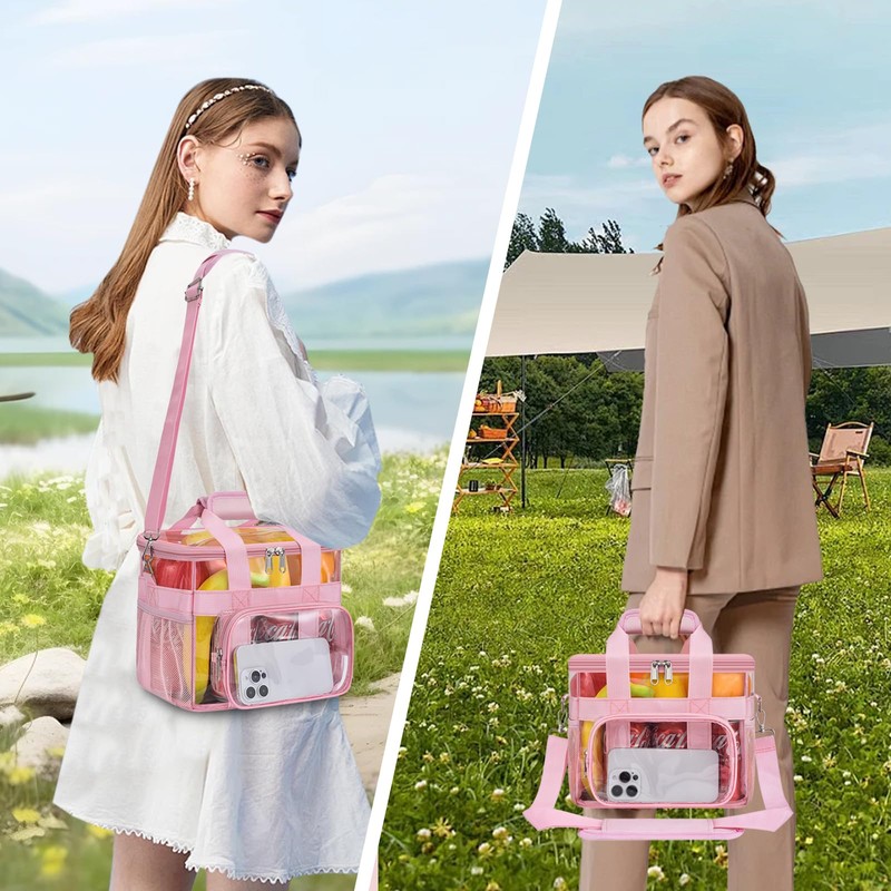 Clear Lunch Bag 10-Can with Adjustable Shoulder Strap for Women/Men,